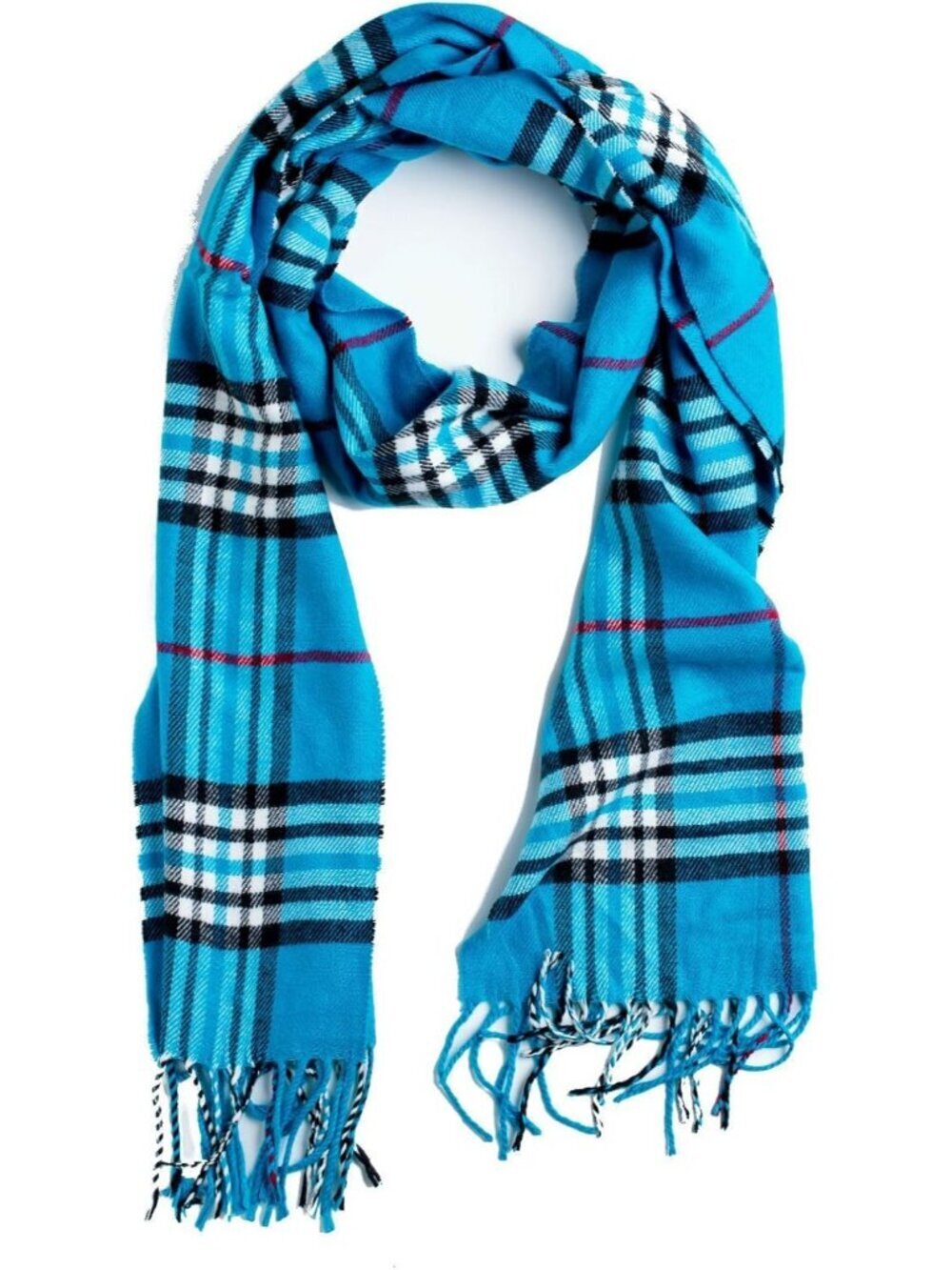 Unisex Aqua Plaid Plum Feather Super Soft Luxurious Cashmere Scarf